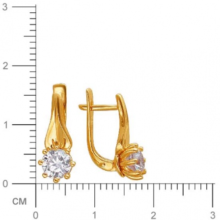 Серьги с 2 фианитами из жёлтого золота (арт. 839779)