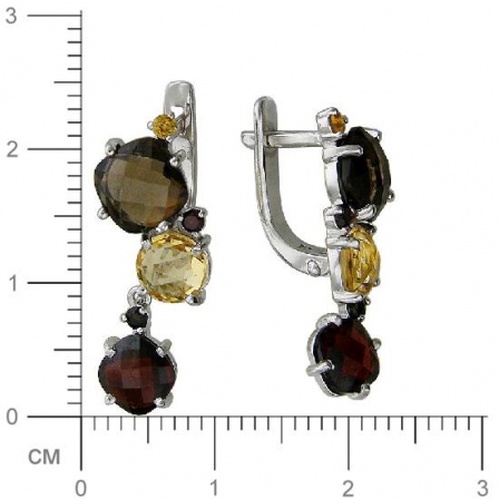 Серьги с гранатами, раухтопазами и цитринами из серебра (арт. 840318)
