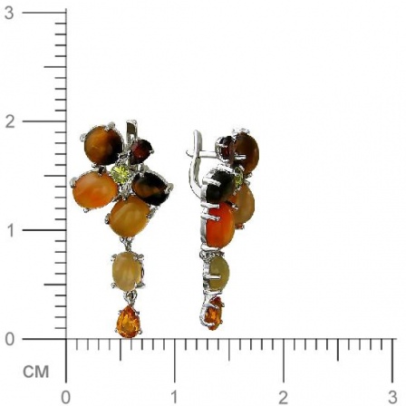 Серьги с россыпью цветных и драгоценных камней из серебра (арт. 840451)