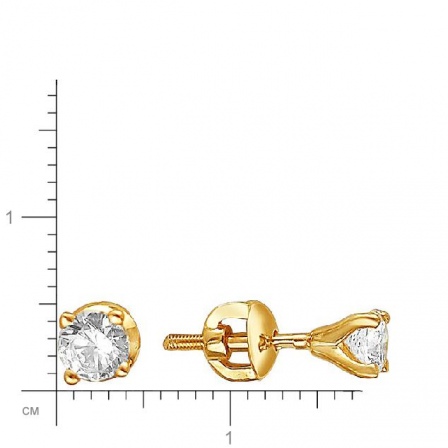 Серьги с 2 фианитами из жёлтого золота (арт. 843024)