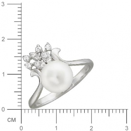 Кольцо с жемчугом и фианитами из серебра (арт. 843219)