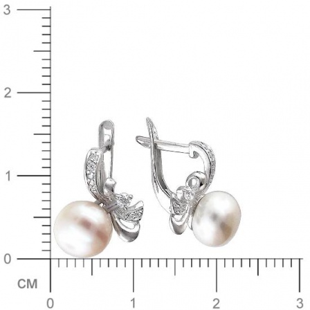 Серьги с жемчугом и фианитами из серебра (арт. 843336)