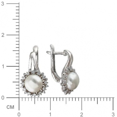 Серьги с жемчугом и фианитами из серебра (арт. 843348)