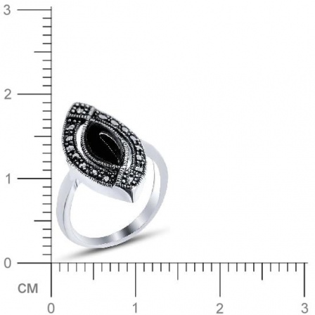 Кольцо с ониксами и марказитами из серебра (арт. 904251)