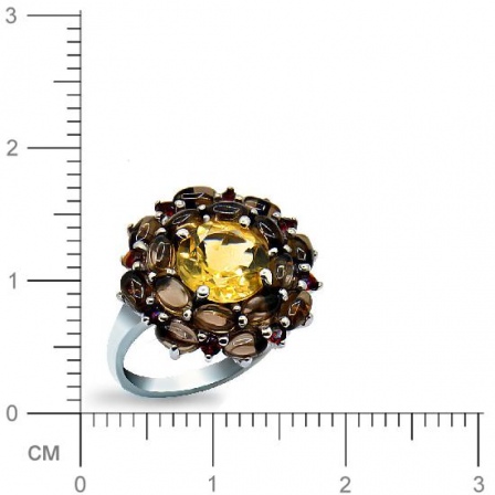 Кольцо с гранатами, раухтопазами и цитринами из серебра (арт. 904371)