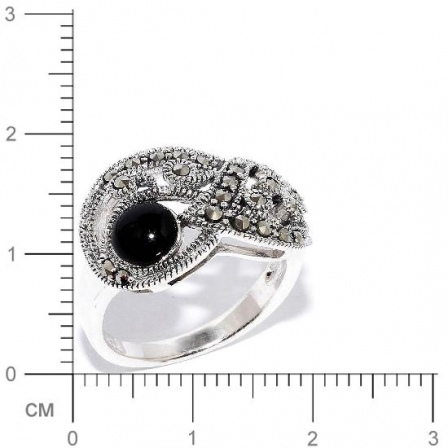 Кольцо с ониксами и марказитами из серебра (арт. 905376)