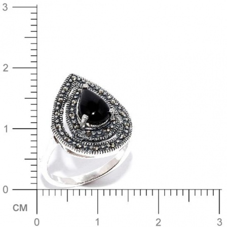 Кольцо с ониксами и марказитами из серебра (арт. 905383)