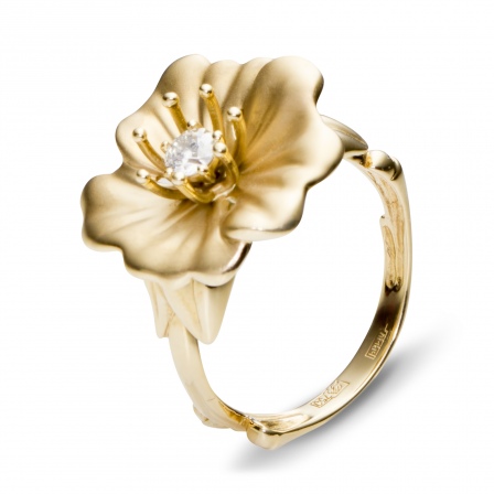 Кольцо Цветок с 1 бриллиантом из жёлтого золота 750 пробы (арт. 300557)