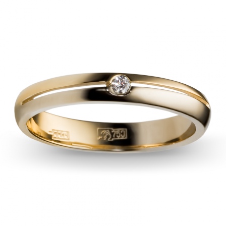 Кольцо с 1 бриллиантом из комбинированного золота 750 пробы (арт. 301180)