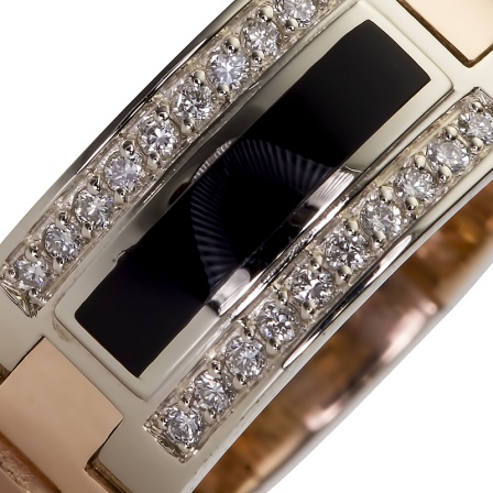 Кольцо Звенья цепи с 20 бриллиантами, 1 ониксом из комбинированного золота  (арт. 302176)