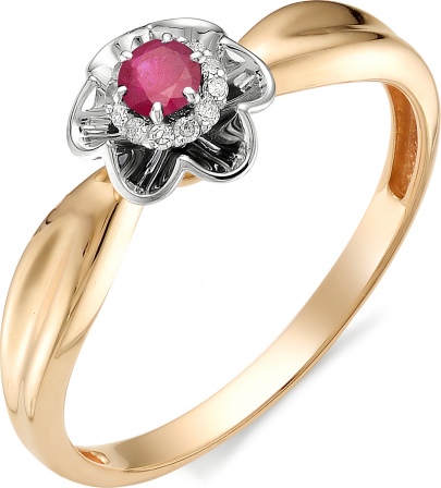 Кольцо Цветок с рубином, бриллиантами из красного золота (арт. 815803)