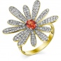 Кольцо Ромашка с бриллиантами и сапфиром из жёлтого золота