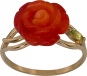 Кольцо Цветок с кораллом и хризолитом из красного золота
