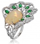 Кольцо с опалом, тсаворитами и бриллиантами из белого золота