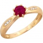 Кольцо с 6 бриллиантами, 1 рубином из красного золота 