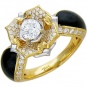 Кольцо Цветок с 117 бриллиантами, эмалью из комбинированного золота 750