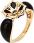 Кольцо Черный цветок с 1 бриллиантом, эмалью из комбинированного золота 750