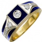 Кольцо с 17 бриллиантами, эмалью из комбинированного золота 750 пробы