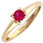 Кольцо с бриллиантами, рубином из желтого золота