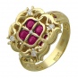 Кольцо с бриллиантом, рубинами из желтого золота 750 пробы