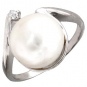 Кольцо с жемчужинами, фианитами из серебра 925 пробы