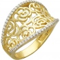 Кольцо Цветы с фианитами из желтого золота