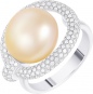 Кольцо с бриллиантами, жемчугом из белого золота 750 пробы