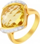 Кольцо с бриллиантами, кварцем из желтого золота