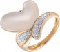 Кольцо Сердце с бриллиантами, перламутром из желтого золота