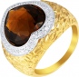 Кольцо Сердце с бриллиантами, кварцем из желтого золота