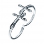 Кольцо Кресты на два пальца с фианитами из серебра