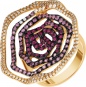 Кольцо с сапфирами, рубинами и бриллиантами из красного золота
