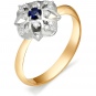 Кольцо Цветок с бриллиантами, сапфиром из красного золота