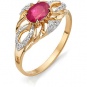 Кольцо с рубином, бриллиантами из красного золота