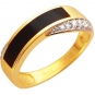 Кольцо с фианитами и ониксом из жёлтого золота