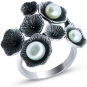 Кольцо Цветы с жемчугом из серебра