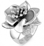 Кольцо Цветок с 15 фианитами из серебра (арт. 2047420)
