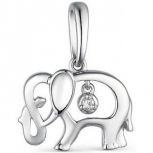 Подвеска Слон с 1 бриллиантом из серебра (арт. 2054973)