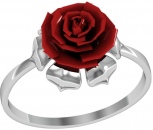 Кольцо Роза с 1 кораллом из серебра