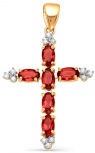 Крестик с гранатами и фианитами из красного золота (арт. 2131590)