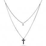 Колье Крест с сапфирами и бриллиантом из белого золота (арт. 2169049)