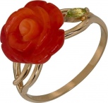 Кольцо Цветок с кораллом и хризолитом из красного золота (арт. 2180534)
