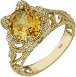 Кольцо с цитрином и бриллиантами из жёлтого золота (арт. 2182631)
