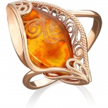 Кольцо с янтарем из красного золота