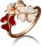 Кольцо с эмалью и фианитами из красного золота