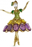 Подвеска Балерина с россыпью цветных и драгоценных камней из жёлтого золота (арт. 2260859)