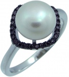 Кольцо с жемчугом и фианитами из серебра (арт. 2391085)