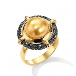 Кольцо с жемчугом и бриллиантами из жёлтого золота (арт. 2502868)
