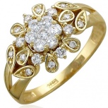 Кольцо Цветок с 23 бриллиантами из жёлтого золота 750 пробы