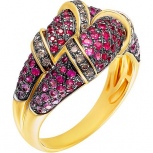 Кольцо с сапфирами, рубинами и бриллиантами из жёлтого золота
